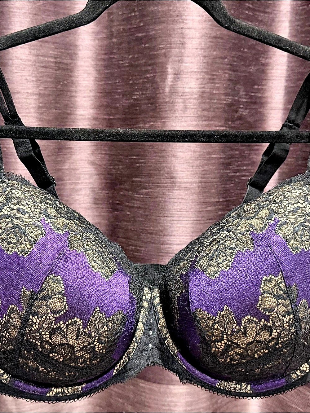 Cacique Floral Lace Bra Purple & Black 44DDD